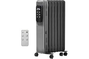 RWFlame Oil Filled Radiator, 1500W Portable Electric Heater with Touch Control Display, Timer & 4 Modes, Overheat Protection & Tip Over Protection, Vertical Heater for Home & Office (Grey)