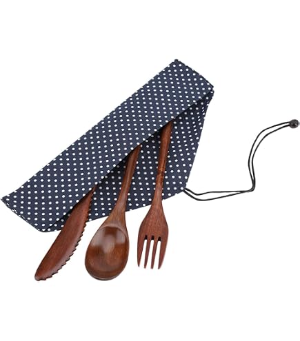 Set Di Posate Portatile In Legno Con Bacchette, Forchetta E Cucchiaio - Custodia Inclusa, Riutilizzabile Per Viaggi E Picnic, Ecologico
