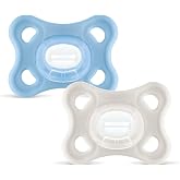 MAM Comfort Pacifier for Babies 3-12 Months, Blue, 2 pcs | With Symmetrical Teat, Extra Small and Slim Neck of Soft Silicone