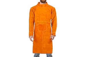 LESOLAR Carpenters Tool Apron Leather Welding Apron with Sleeves, Woodworking Apron with Pockets,Heat Resistant Flame Retardant Workshop Supplies