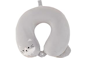 MIGIFTDY Poduszka podróżna miękka poduszka podróżna dla dzieci pianka z pamięcią kształtu śliczna poduszka podróżna na szyję dla dorosłych i dzieci samolot spanie podróż i kemping (szary kot)