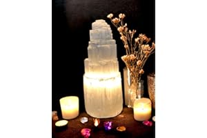 vingardium leviosa Pure Selenite Crystal Natural Light Mountain Tower Lamp Handmade Natural Energy Healing Clarity and Meditation Lamp Home Decoration TableLamp Mineral Christmas Occasion Gift (20cm)