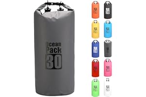 MORAINJAY 30L Bolsa Estanca,Gris Bolsa Impermeable Bolsa Seca Mochila Estanca con Correa de Hombro Ajustable,2L/5L/10L/15L/20L Dry Bag para Camping,Pesca,Rafting,Ciclismo