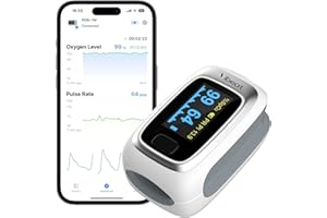 Bluetooth Pulse Oximeter fingertip, Vibeat Oxygen Monitor (SpO2/PI/Pulse rate), Portable Blood Oxygen Saturation with OLED Screen for Adult and Child, Free APP and Batteries