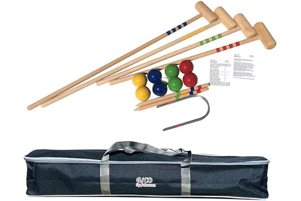 GICO KROBOC XL – kvalitet Krocket och Boccia spel i ett – 2 spel i 1: Trädgårdskul som kombiversion med 2 racketlängder inkl. Transportväska – tillverkad i EU-3109