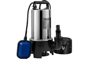 VEVOR Bomba Sumergible de Aguas Residuales 1100W 1,75HP Bomba de Agua Sumergible Flujo Máximo de 333,3L/min Bomba de Agua Sucia Elevación Máxima de 9m para Bombear Agua de Piscinas, Sótanos, Estanques