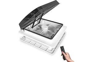 2012 12V Takfläkt för Husbil, 400 mm Takventilator med Fjärrkontroll, Reversibelt Luftflöde, Extremt Tyst Ventilation för Husbil, Husvagn och Camper, Svart Halvtransparent UV-beständigt Lock