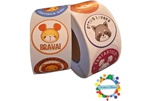 STICKERS MANIA 500 Adesivi premio per bambini IN ITALIANO | Sticker motivazionali diametro 25mm | Adesivi Ricompensa | Sticker motivazionali per genitori insegnanti dottori | Token Economy (Animali) (Animali)