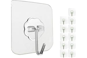 Jiaweixiang 12 Pack Heavy Duty Sticky Wall Hooks - 33lb Max, Transparent, Waterproof, Self Adhesive Hooks for Keys, Bathroom, Shower, Outdoor, Kitchen, Door, Home Improvement, Utility