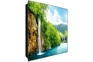 DekoGlas Schlüsselkasten 'Kleiner Wasserfall' 30x30 Glas, inkl. Haken Schlüsselbrett Schlüssel-Box Design Aufbewahrung