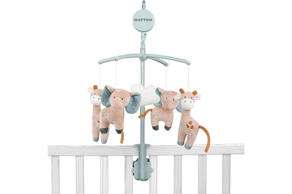 Nattou Mobile Musical en Coton et Polyester, Girafe et Éléphant, Berceuse Douce "La-Le-Lu", Environ 31 x 31 cm, Luna et Axel, Ver/Beige 748247