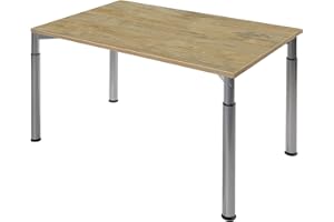 ‎BOHO OFFICE boho office® Conference Table, Desk, Table, Silver, Height Adjustable Including Table Top in 160 x 80 cm in Wild Oak Premium Decoration