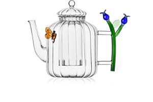 Ichendorf Milano - Tetera óptica, diseño de mariposa y flor azul, colección Botanica, 70 cl, vidrio borosilicato, hecho a mano