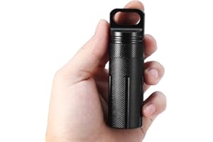 LAOSEP Caja de la píldora, Tanque de almacenamiento de llavero, Caja de la píldora Llavero Impermeable Organizador de píldora de acero inoxidable de cámara única para acampar al aire libre(negro)