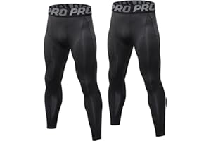 LNFINTDO 2 Pack Men's Running Leggings Sports Compression Tights Cool Dry Base Layer for Workout Athletic Training Cycling Gym