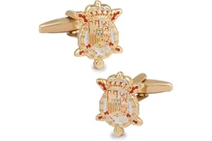 Gemelolandia | Gemelos de Camisa Escudo de Armas de Don Juan Carlos de Borbon Gemelos Originales Para Camisas | Para Hombres y Niños | Regalos Para Bodas, Comuniones, Bautizos y Otros Eventos