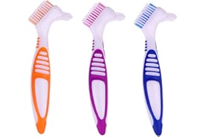 WZONG 3 Stück Tragbare Zahnprothese Reinigungsbürste Set Mäßig Zahnprothese Zahnbürste Reinigungsbürste mit Mehrschichtigen Borsten & Ergonomischen Gummigriff für falsche Zähne Reinigung, 3 Farben
