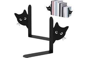 harupink Metal Bookends, Pack of 2 Creativity Cat Bookends, 15 x 4 x 18 cm (Cat Head Width 8.3 cm), Metal Bookends for School, Office and Home, Black (Full Face)