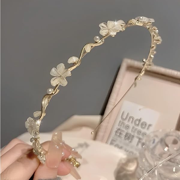 IYOU Bambina Fiore Accessori per Capelli Rosa Floreale Matrimonio Fascia Perla Sposa Comunione Copricapo per Bambine