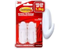 Command Medium Designer Hook, Pack of 2 Hooks and 4 Adhesive Strips, White - Damage Free Hanging - Holds up to 1.3kg