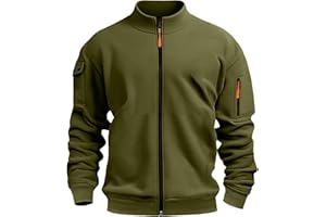 GENERICO Felpa con Zip Uomo Senza Cappuccio Invernale Casual Giacca Sportiva Militare Felpe con Cerniera Leggera Manica Lunga Sweatshirt con Tasche Vintage Trekking Giubbotto da Lavoro Autunno Inverno 2025