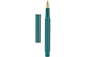 EROFA Hongdian Penna stilografica con pennino ricurvo, penna calligrafica, design classico, set regalo con converter e custodia in metallo, colore: verde scuro
