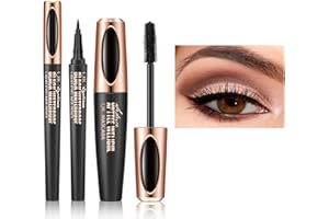 SPORTEON 4D fibra di seta mascara per ciglia con eyeliner liquido, cosmetici neri impermeabili + Eyeliner Waterproof a penna Professionale liquido (nero)