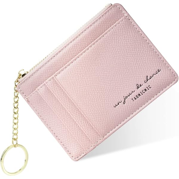 AdiStylinno Porta carte da donna, in pelle, sottile, per carte di credito con portachiavi, piccolo portafoglio da donna, simpatico porta carte di credito con finestra per documenti, piccolo