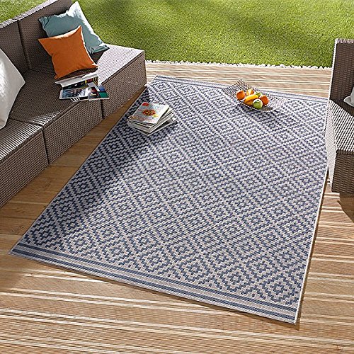In- & Outdoorteppich Raute Blau Creme | 102464, Größe:200×290 - 2