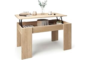 duehome | Mesa de Centro elevable, Mesita de Salón Comedor, Acabado en Roble Canadian, Modelo Norak, Medidas: 90 cm (Largo) x 50 cm (Ancho) x 33,8/45,3 cm (Alto)