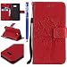 Produktbild FESELE Schutzhülle für [Samsung Galaxy A5 2017] Baum Prägung Brieftasche Hülle Leder Tasche Flip Case Handyhülle mit Standfunktion und Magnetverschluss, Samsung Galaxy A5 2017 Schön Schmetterling Katze Bookstyle Flip Hülle Case Strap Lanyard Wallet Cover Kartenfach Leder-Mappen-Karten-Slot-Abdeckung für Samsung Galaxy A5 2017 + Blau Eingabestift Stylus Touch Pen-Baum Katze,Rot