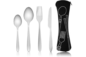 SZCXDKJ Juego de cubiertos de 4 piezas con funda portátil, cubiertos de acero inoxidable, juego de utensilios de camping con bolsa de neopreno para viajes al aire libre, picnic, oficina, escuela, lonchera