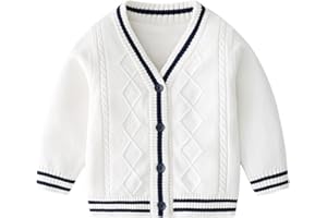 FEESHOW Bébé Enfant Garçon Tricoté Pull Manche Longue Cardigan de Noël Fête Cérémonie Blouse Pull Chaud Sweat Manteaux Chandail Uniforme Scolaire