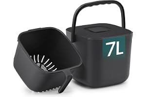 SONGMICS 7L Komposthink för Kök, med Lock och Inre Korg, Luktavvisande | Matavfallskärl i Plast, för Bänkskiva, 23,9 x 22 x 19,5 cm, Svart, LEOS Kollektion LTB217BZ01