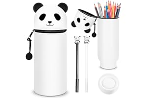 MINISOISO Trousse Kawaii en Silicone Souple 2-en-1 avec 2 Stylos, Extensible DIY à Crayons pour Adolescents et Filles, École et Bureau, Panda