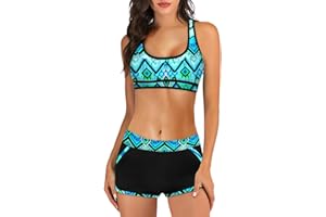 MODAWORLD Costume da Bagno Donna Bikini Due Pezzi a Vita Alta Pantaloncino da Bagno Sportivi Beachwear Elegante Costumi Mare da Donna Spiaggia Swimsuit