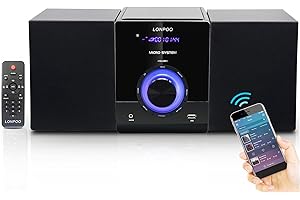 LONPOO Compact Stereo HiFi System with CD Player, Bluetooth, FM Radio, USB, AUX-IN, Remote control, LED Display, 2-Way Clear & BASS Sound (LP-886b)