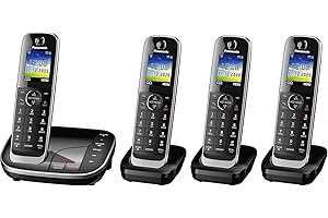 Panasonic KX-TGJ324EB Landline Phone Cordless, House phones, Nuisance Call Blocker, Answer machine, Colour Display, Quad Handset - Black