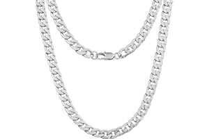 Silvadore 9mm CUBAN Link Mens Silver Chain Flat Curb Necklace - Strong Solid Stainless Steel Miami Diamond-Cut - Teenage Boy Neck Jewellery Gift - 18 to 24 inch
