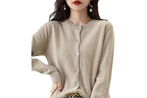 BOLLRLLR Women's Cashmere Cardigan Round Neck Sweater Spring Autumn Winter Long Sleeve Knitted Solid Color Soft Cardigan Sweater
