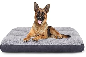 Heymamba Extra Large Dog Bed Grey Dog Crate Mat, XL Dog Beds Washable Cage Mattress to Prevent Bone Diseases, XXL Pillow Bed Waterproof Dog Crate Mattress for German Shepherds, 105x70x10cm