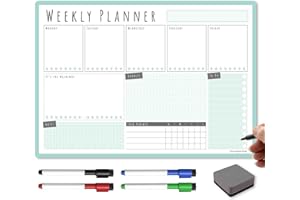 THE MAGNET SHOP TMS Planer tygodniowy A3, tablica suchościeralna, magnetyczny kalendarz na lodówkę i długopisy do wycierania na sucho, planer posiłków lub rodziny, do kuchni, miętowy, A3-TYGODNIOWY