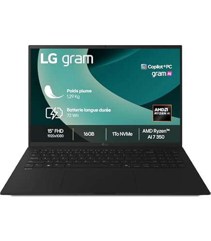 LG Gram 16Z90TL - PC Portable 16 Pouces Ultra-léger 1.23kg, écran QHD+ 99% DCI-P3, Intel Ultra 7, 32 Go RAM, 1 To SSD, Windows 11 Home - 7