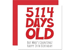 STUFF4 Kartka na 14. urodziny dla chłopców dziewcząt Him Her - 5114 dni stary - zabawna nastolatek czternastoletni czternastoletni urodziny kartka dla brata siostry syna córki kuzyna, 145 mm x 145 mm dowcipne kartki okolicznościowe