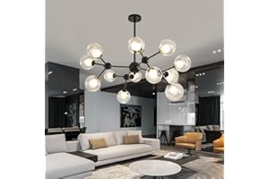 PHTLAMPES Pendelleuchte moderner Sputnik Kronleuchter gebürstetes Messing goldfarbene Hängelampe industrielle Unterputz Deckenleuchte verstellbarer Lampenschirm aus Glas Hängelampe für Wohnzimmer Schlafzimmer (