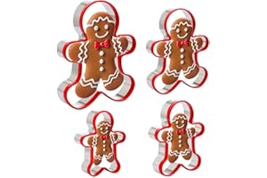 AUGESAK 4 Pezzi Formine Biscotti Natale, Stampini Biscotti Omino di Pan di Zenzero, Stampi Acciaio Inox per Natalizie, Tagliabiscotti Omino di Pan di Zenzero per Dolci di Fondente Pasticceria