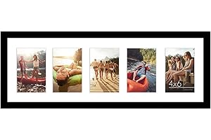 Americanflat 8x24 Panoramic Picture Frame in Black - Five 6x4 Photo Frame Openings - Multi Aperture Collage Picture Frame with Horizontal and Vertical Format for Wall and Tabletop
