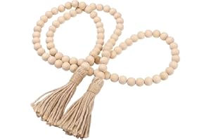 WINOMO Home Decor Beads Wood Bead Garland with Tassels 58 inch Natural Farmhouse Rustic Country Beads Wall Hanging Home Holiday Decoration Natural Wood Bead Garland Set