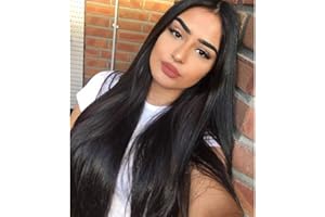 ‎MILDISO Perücke Damen Schwarz Lang Glatt Gerade Perücken für Frauen/Mädchen/Afro Natürliche Dunkle Wurzel Mittelteil Spitze Perücke Party/Kostüm Lace Front Wig ca.77cm/30zoll DE066B