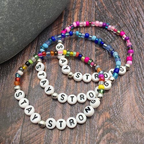 STAY STRONG Glass Seed Bead Bracelet - Gift Idea - Choice of 4 Colours - Child, Adult and Plus Sizes